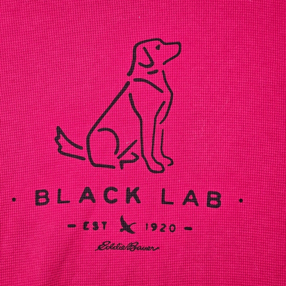 Eddie Bauer Shirt Mens Red Tall XL Waffle Knit Thermal Black Lab Graphic Crew - Picture 3 of 11